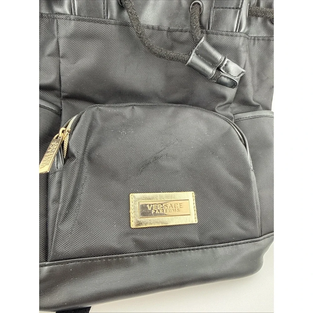 Versace Parfums Women's Backpack Bag Black/Gold Greek Key Logo Zipper Closure